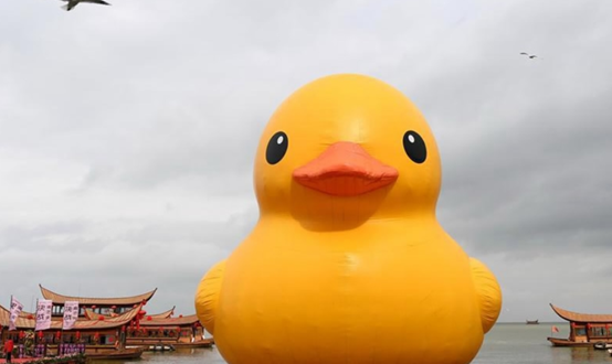 Un pato de goma gigante llega a Kunming, suroeste de China